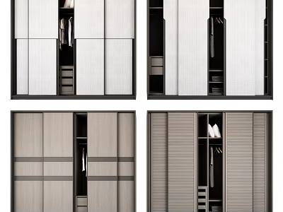 Modern Wardrobe Designs With Sliding Doors Shelves Hanging Rods And Wooden Panels 3d model