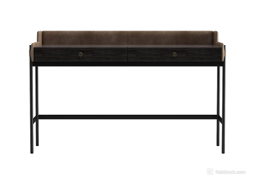 Modern Leather Top Desk With Two Drawers And Black Metal Legs 3d model 