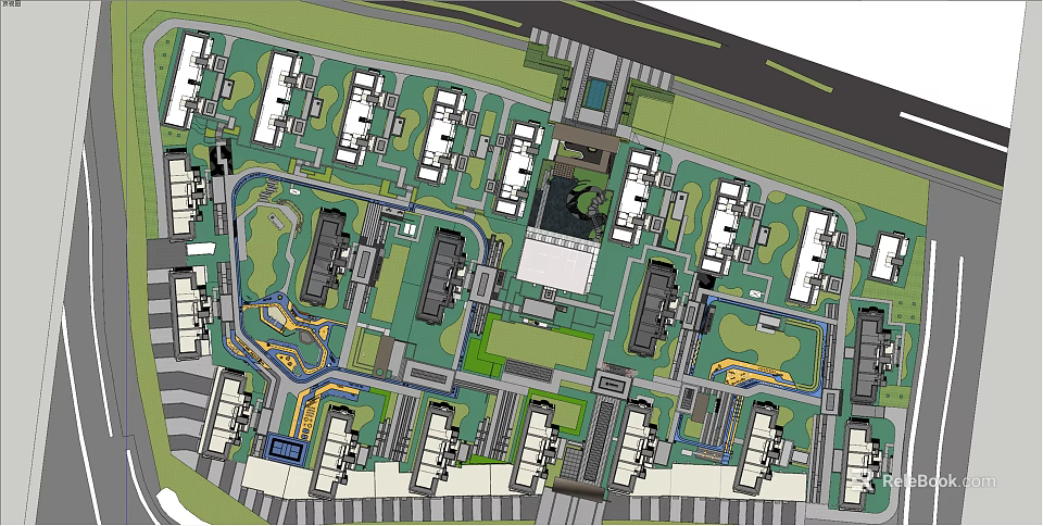 Residential Community Layout Plan With Multiple Buildings Green Spaces Roads And Public Areas 3d model 