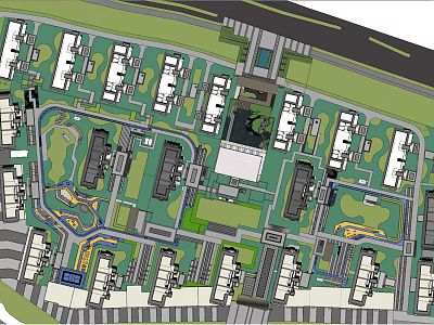 Residential Community Layout Plan With Multiple Buildings Green Spaces Roads And Public Areas 3d model