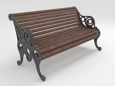 Classic Outdoor Bench With Wooden Slats And Ornate Metal Frame Design 3d model