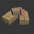 Stacked Brown Cardboard Boxes Sealed With Packing Tape On Dark Surface