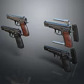 Multiple Classic Pistols With Wooden Grips And Detachable Magazines On Dark Background 3d model