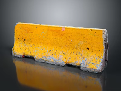 Yellow Worn Curb With Weathered Rough Surface For Roadside Use 3d model