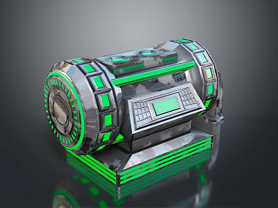 Futuristic Cylindrical Machine With Green Lights Control Panel And Metallic Surface 3d model