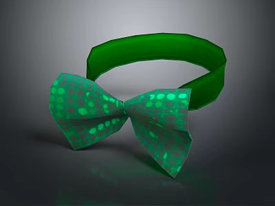 Cute Animal Wearing Green Polka Dot Bow Tie With Headband Accessory 3d model