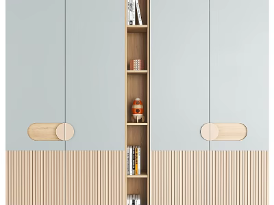 Modern Wardrobe Interior Design With Open Shelves Wooden Panels And Round Handles 3d model