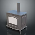 Vintage Gray Stove With Chimney Glass Door And Wooden Frame For Home Use