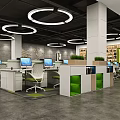 Modern Public Office Area With Reception Desk Sofa Plants And Company Logo