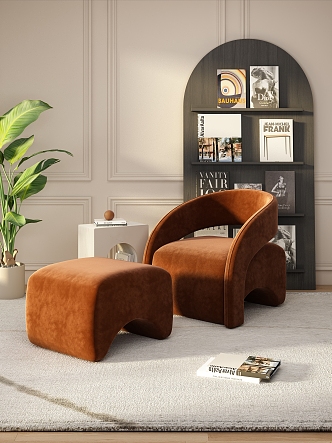 Modern Lazy Sofa Cream Style Single Sofa Chair Internet Celebrity Living Room Single Chair Floor Bookshelf Sofa Side Potted Plant 3d model