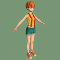 3D Character With Orange Hair Yellow Tank Top Red Suspenders Green Shorts And Green Background