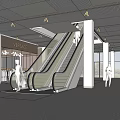 Modern Shopping Mall Lobby With Escalator Brand Stores Perforated Ceiling And People Walking