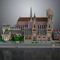 Detailed Gothic Architectural Model Featuring Spires Towers Stained Glass Windows And Greenery