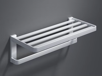 Wall Mounted Silver Metal Bathroom Shelf with Modern Design for Towel Storage 3d model