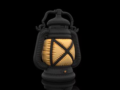 Inflatable Lantern Model With Black Frame And Yellow Crossed Lines Design 3d model