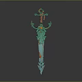 Ornate Teal Sword With Intricate Patterns Gold Accents And Decorative Details