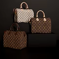 Luxury Designer Luggage Collection With Checkerboard Monogram Patterns Leather Handles And Structured Shapes