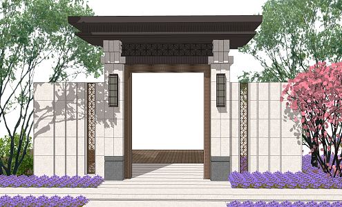 New Chinese Style Door Courtyard Door Head Villa Entrance Door Head 3d model