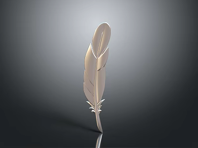 Bird Feather in Metallic Shade Isolated on Dark Background with Reflection 3d model