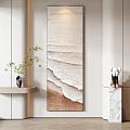 Abstract Painting In Beige White Brown Tones With Wavelike Texture For Minimalist Interior Wall Decor