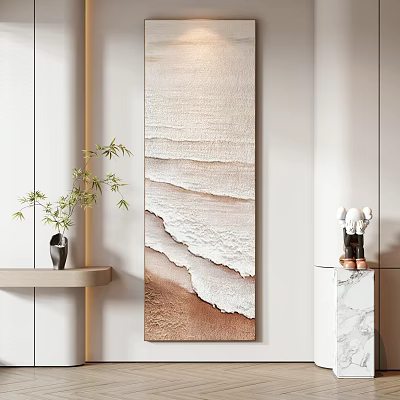 Abstract Painting In Beige White Brown Tones With Wavelike Texture For Minimalist Interior Wall Decor 3d model