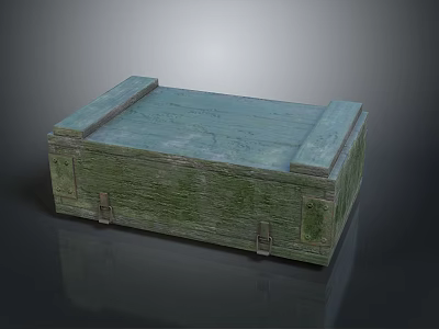 Vintage Green Wooden Storage Box With Metal Clasps For Home Use 3d model