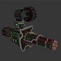 Futuristic Mechanical Weapon With Multiple Barrels Gear Details And Industrial Design