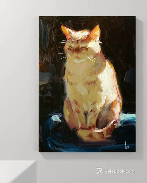 Vibrant Orange Tabby Cat Animal Painting With Warm Light And Dark Background 3d model 