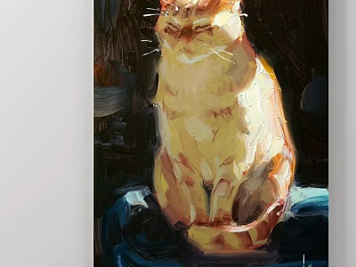 Vibrant Orange Tabby Cat Animal Painting With Warm Light And Dark Background 3d model