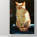 Vibrant Orange Tabby Cat Animal Painting With Warm Light And Dark Background