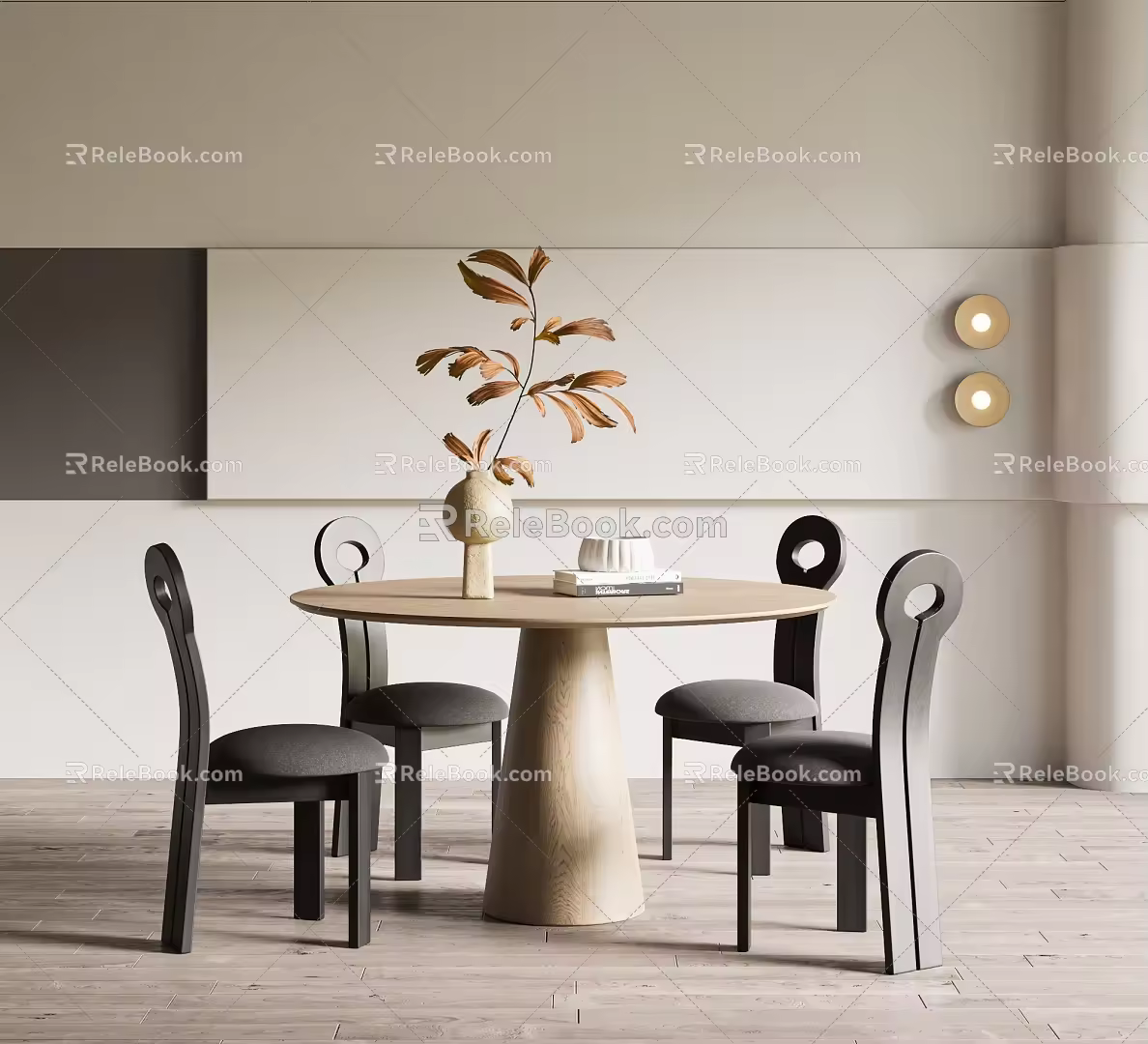 Antique Dining Table and Chair Combination Round Table Dining Table and Chair Dining Table Solid Wood 3d model