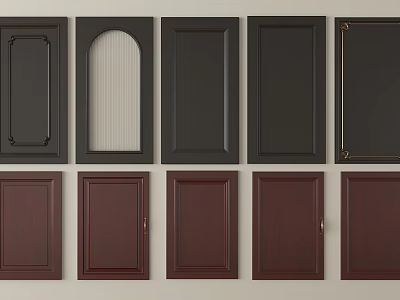 Various Designed Cabinet Doors In Black And Brown For Home Interior Decor 3d model