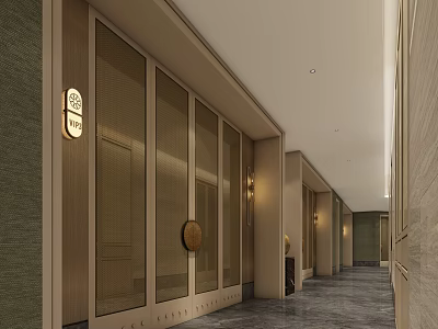 Modern Elevator Hallway Design With Glass Doors Metal Frames And Recessed Lighting 3d model