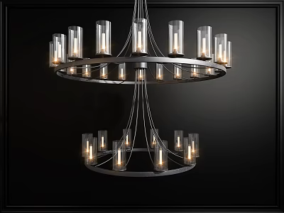 Modern Double Layer Chandelier Featuring Glass Shades Metal Frame And Warm Lighting 3d model