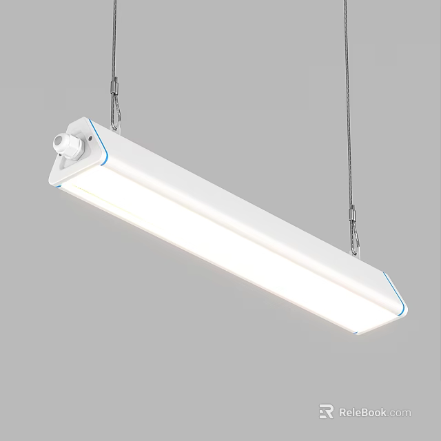 Modern White Linear Pendant Light with Blue Accent and Chain Suspension for Contemporary Interior Design 3d model 