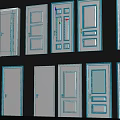 Multiple White Hinged Doors With Various Panel Designs And Handles 3d model