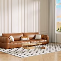 Middle Ancient Sofa Combination Coffee Table Carpet Multiplayer Sofa 3d model