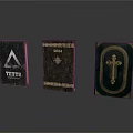Vintage Dark Decorative Books With Gold Accents And Triangle Star Cross Designs