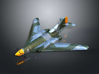 Green Gray Camouflage Military Aircraft Model With Yellow Nose Orange Tail And Cross Markings 3d model