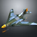 Green Gray Camouflage Military Aircraft Model With Yellow Nose Orange Tail And Cross Markings