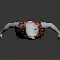 3D Character With White Hair Orange Black Striped Dress Black Belt White Stockings Black Shoes