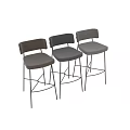 Modern Upholstered Bar Stools With Brown Gray Seats And Black Metal Cross Leg Base