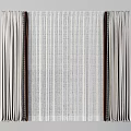 Double Layer Window Curtains With Sheer White Panels And Textured Beige Drapes 3d model