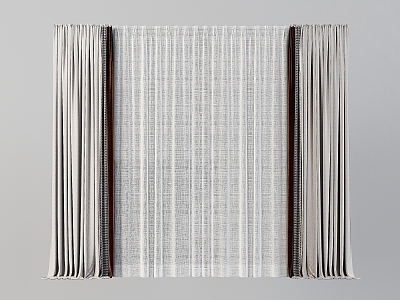 Modern Curtain Double-layer Curtain Two-color Curtain Screen Curtain Fabric Curtain Living Room Curtain Bedroom Window 3d model