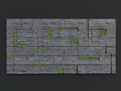 Modern Gray Stone Feature Wall With Green Plant Inserts And Geometric Patterns 3d model