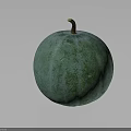 Green Round Melon With Textured Surface And Brown Stem On Dark Background 3d model