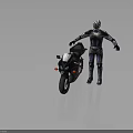 Armored Character In Silver Helmet And Blue Black Armor By Black Motorcycle