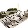 Cream Style Sofa Coffee Table Combination I-Shaped Sofa Round Coffee Table Sofa Stool Single Casual Chair Floor Lamp Side Table Jewelry Ornaments 3d model