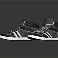 Stylish Gray And Black High Top Shoes With White Laces Stripes And Soles