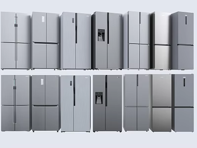 Various Modern Refrigerators And Freezers Models With Sleek Design And Stainless Steel 3d model